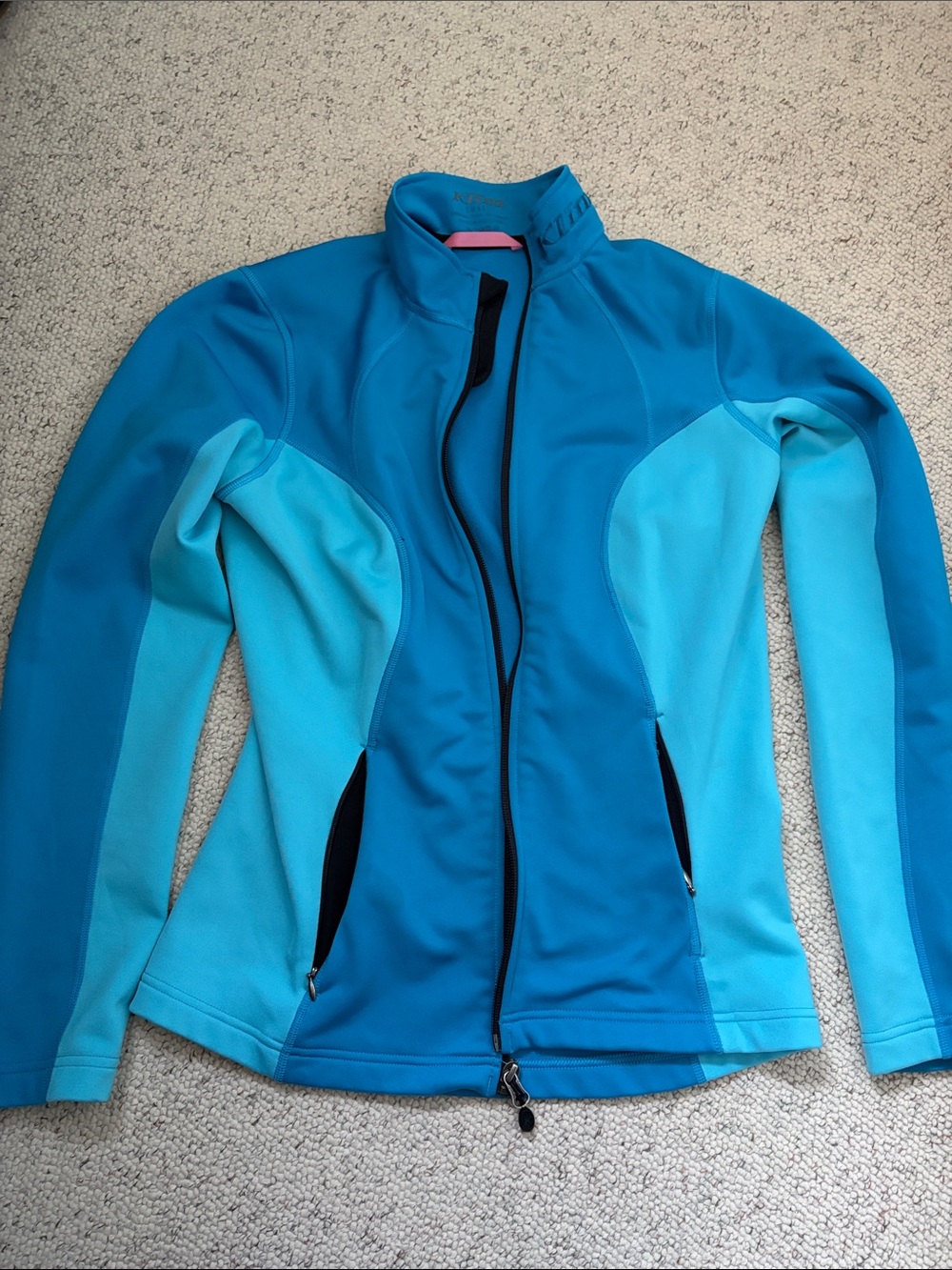 Women's Two-Tone Teal Blue Ski Jacket with Zip Pockets